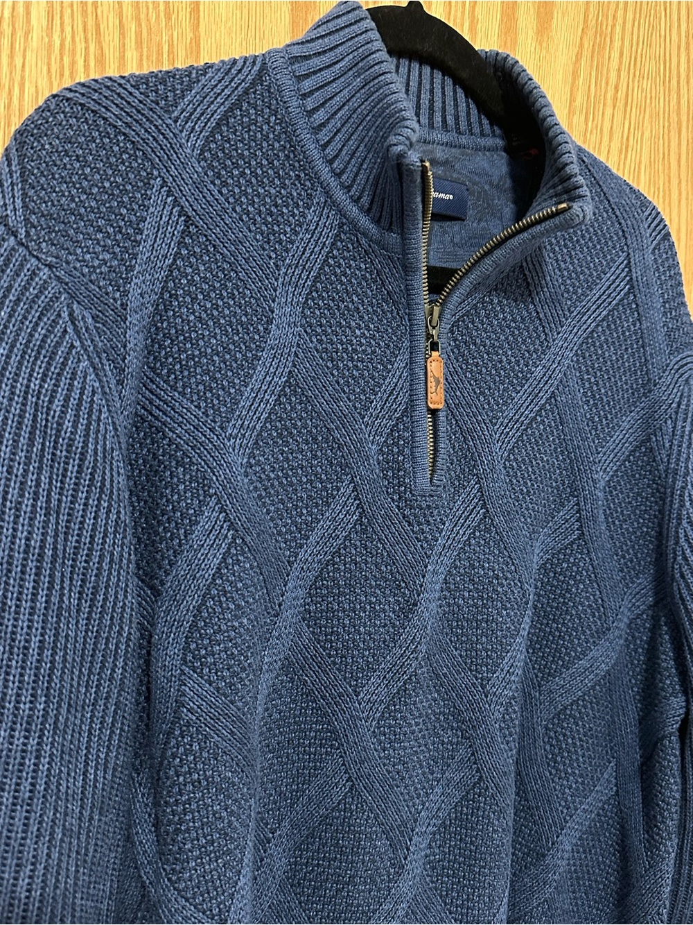 Tommy Bahama Men's Cotton Quarter-Zip Cable Knit Sweater - Dusty Blue - Large - Picture 2 of 6